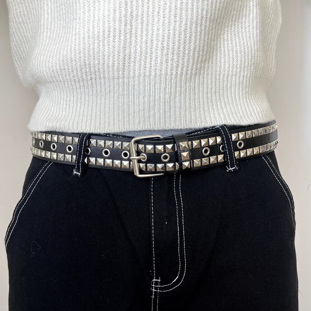 y2k 2000s classic pyramid studded black and silver goth emo belt